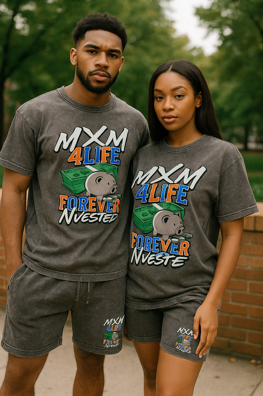 Stone wash short set